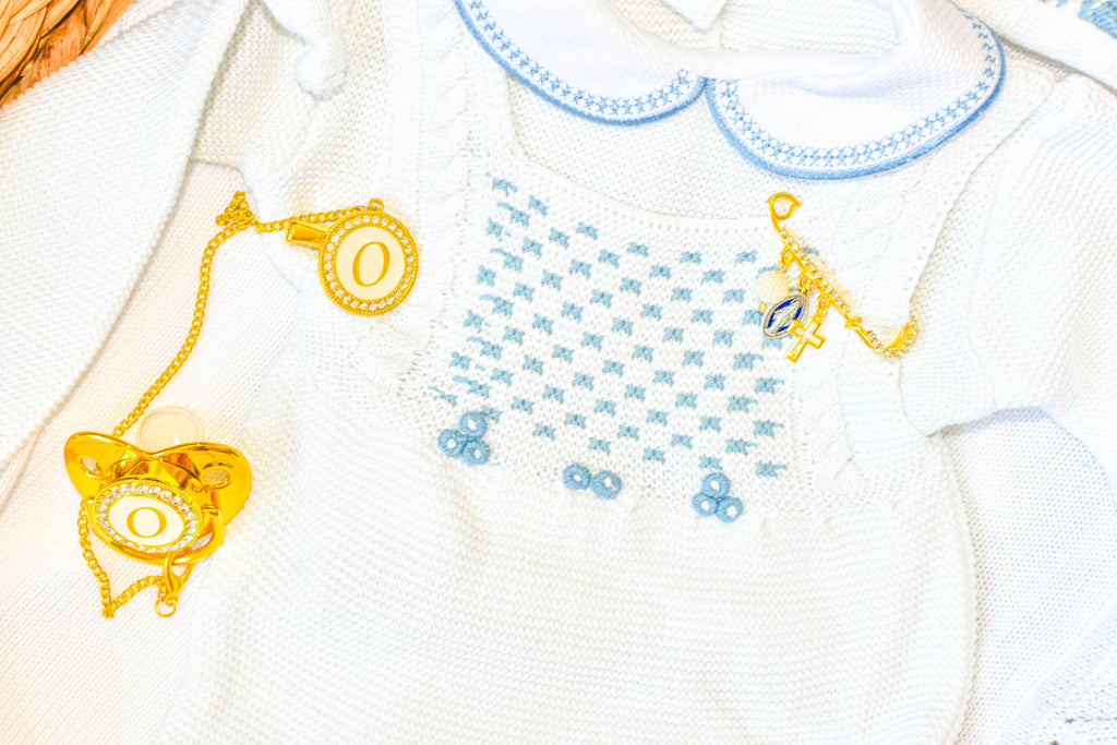 Knitted Newborn set in white Blue