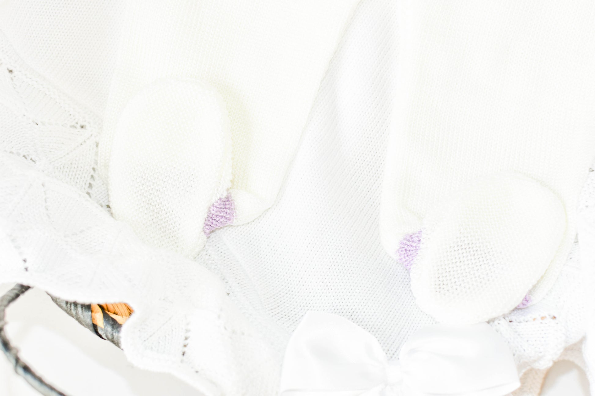 Newborn Knit Bow with Embroidered Strip in Purple