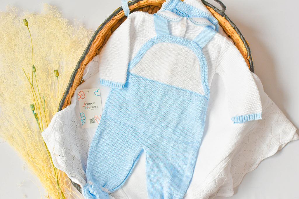 Romper Knit Bow Set in Blue