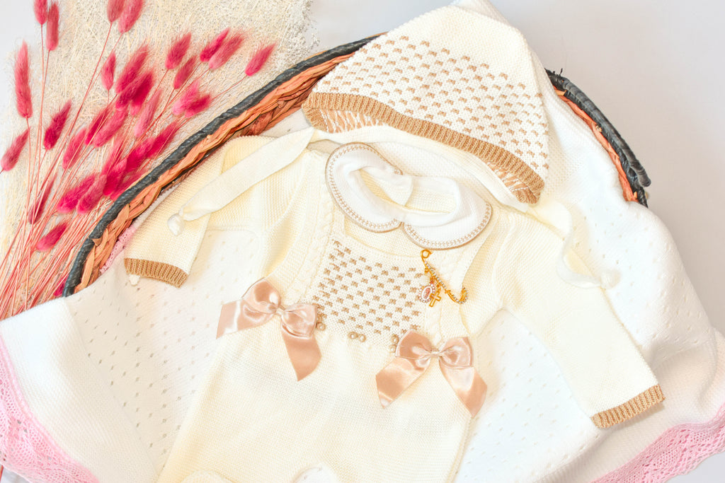 Knitted Newborn Girl set in Beige