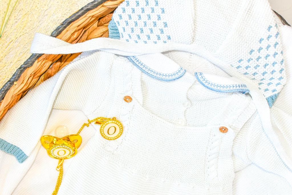 Knitted Newborn set in white Blue