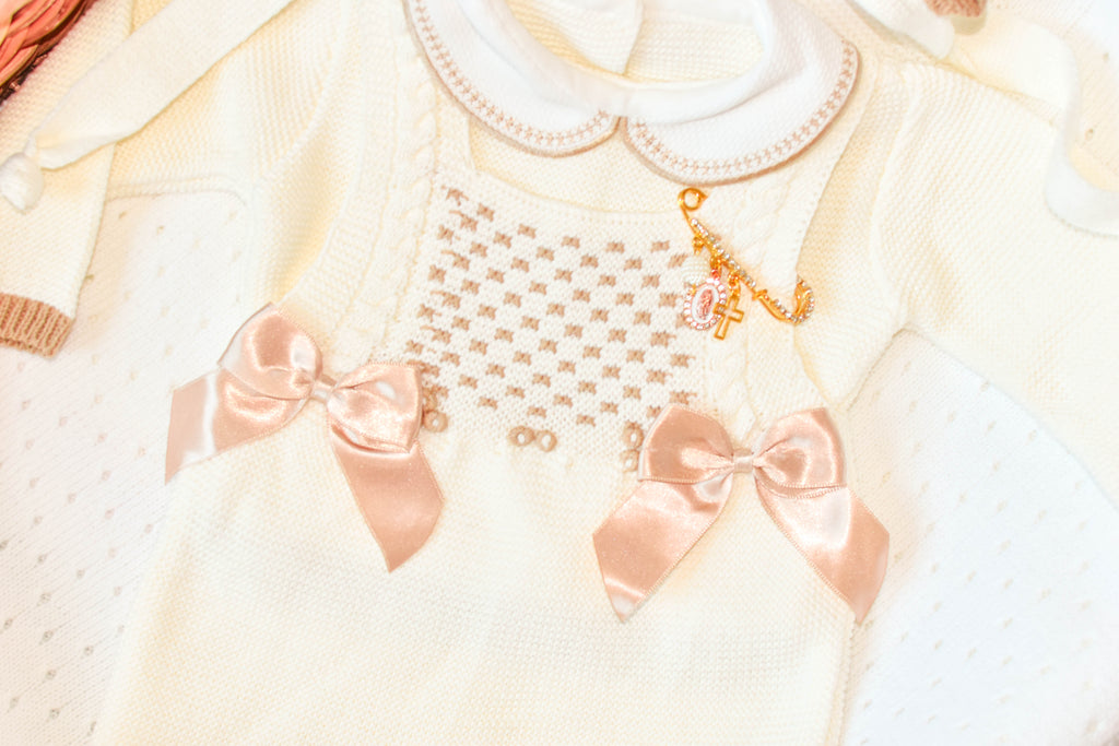 Knitted Newborn Girl set in Beige