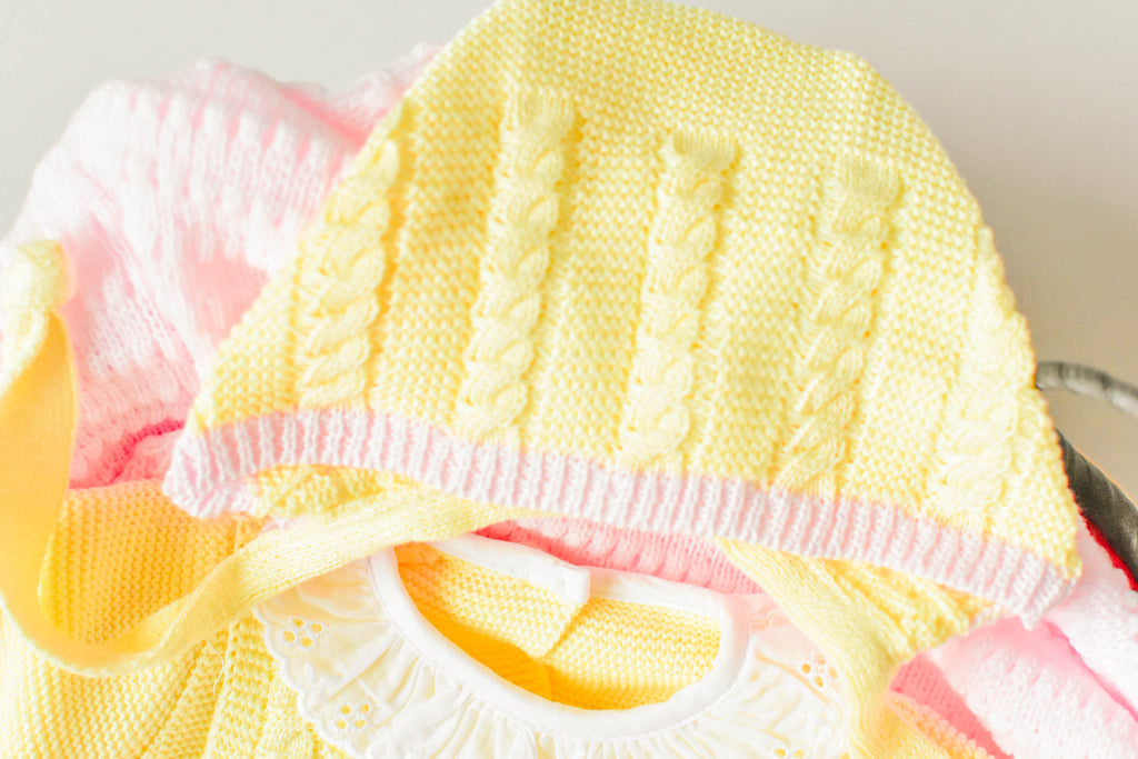 Romper Knit Doble Cable Set in Yellow - Pink