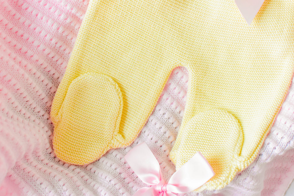 Romper Knit Doble Cable Set in Yellow - Pink