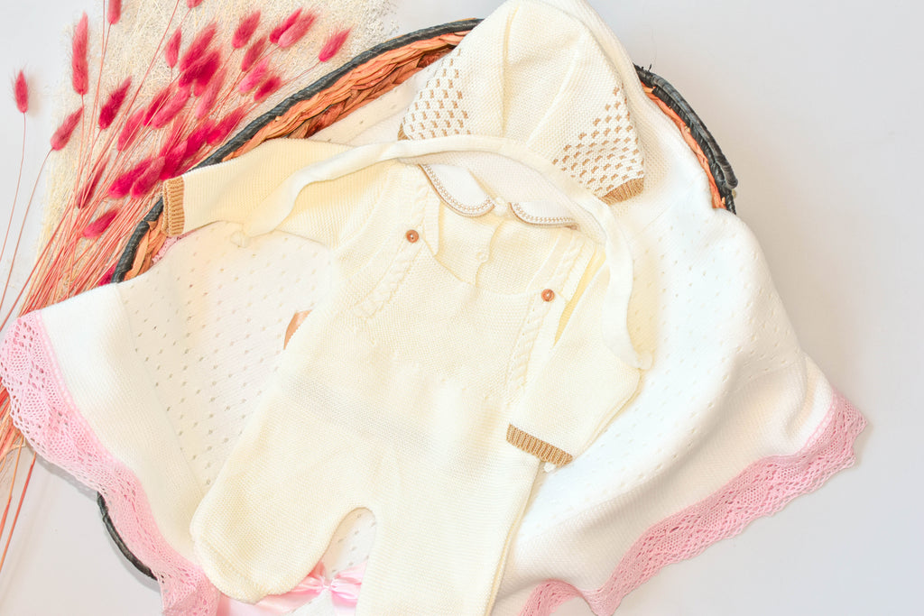 Knitted Newborn Girl set in Beige