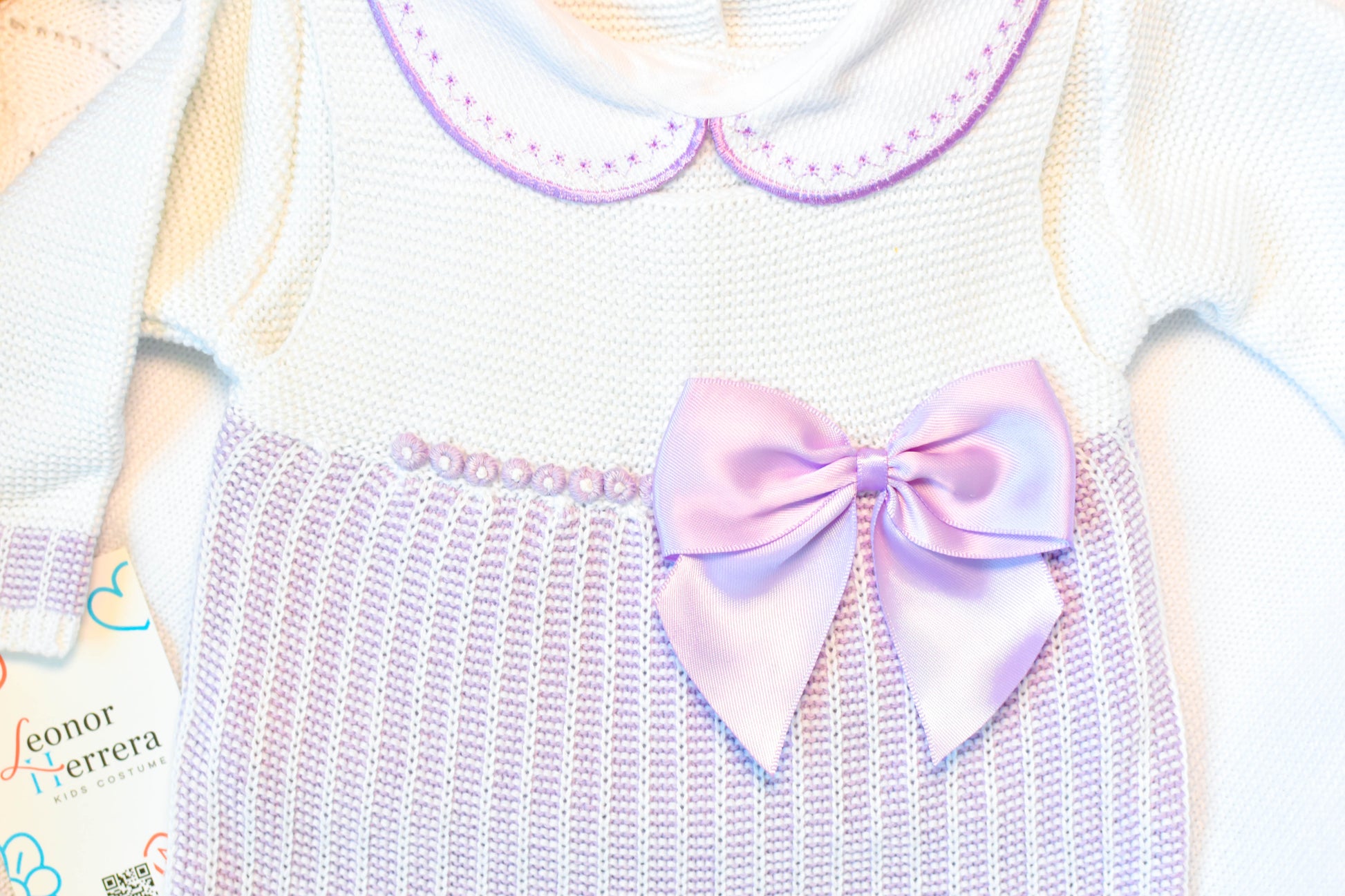 Romper Knitted Newborn set in White - Purple