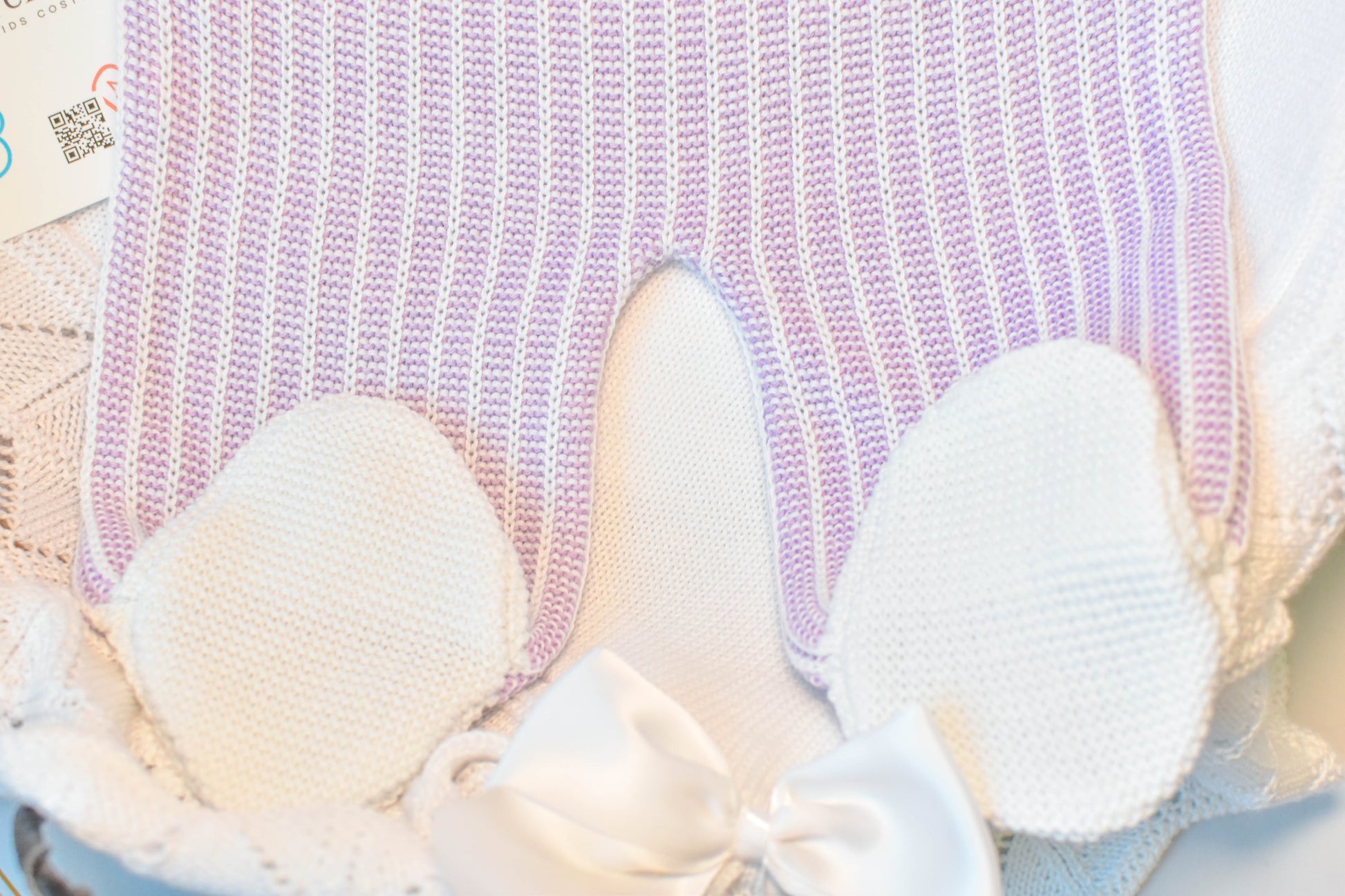 Romper Knitted Newborn set in White - Purple