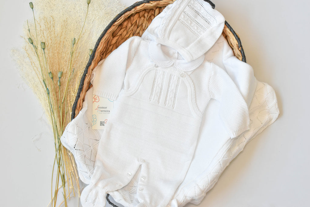 Romper Knit Bow Set in White