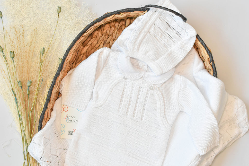 Romper Knit Bow Set in White