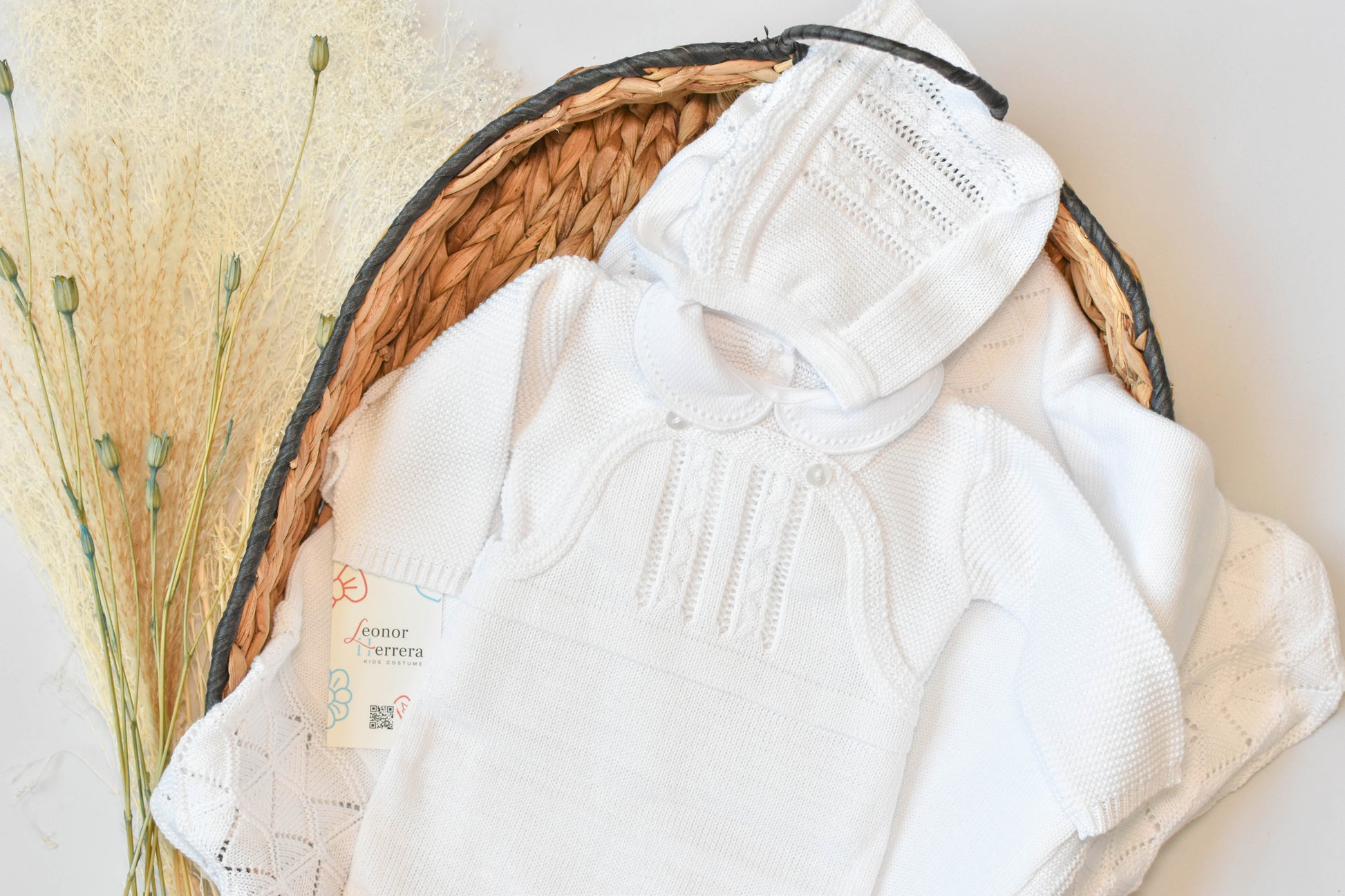 Romper Knit Bow Set in White