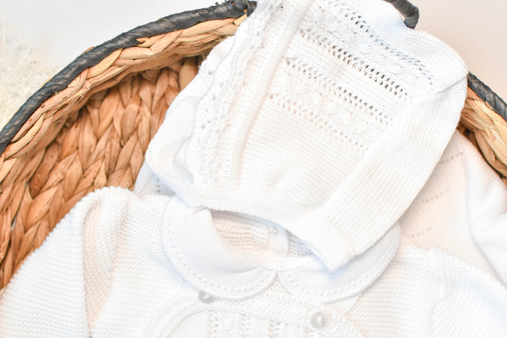 Romper Knit Bow Set in White