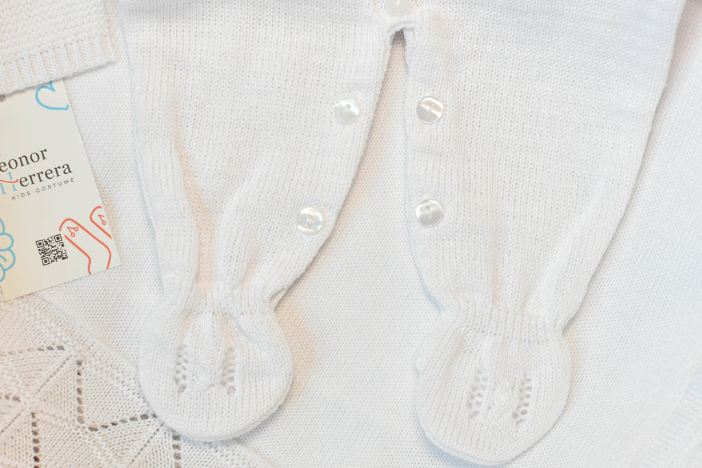 Romper Knit Bow Set in White