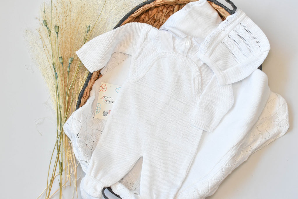 Romper Knit Bow Set in White