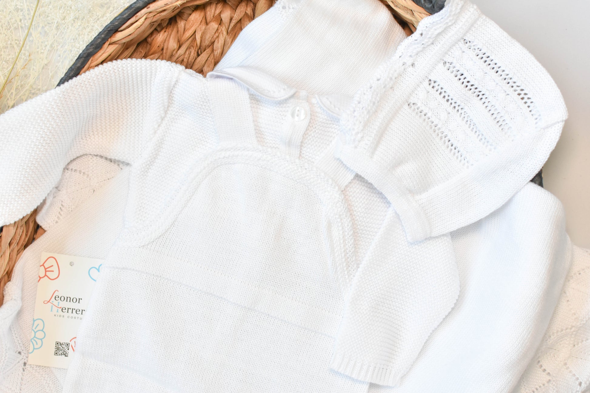 Romper Knit Bow Set in White