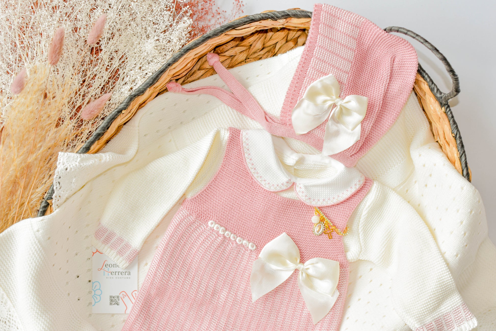 Romper Knitted Newborn set in Old Pink