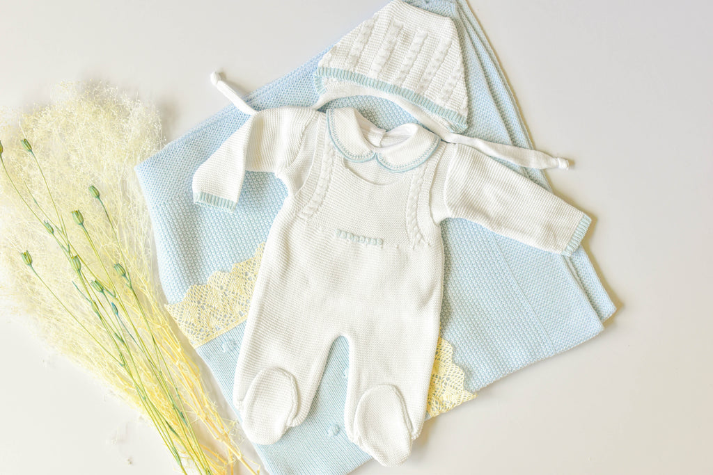 Romper Doble Cable in White - Blue