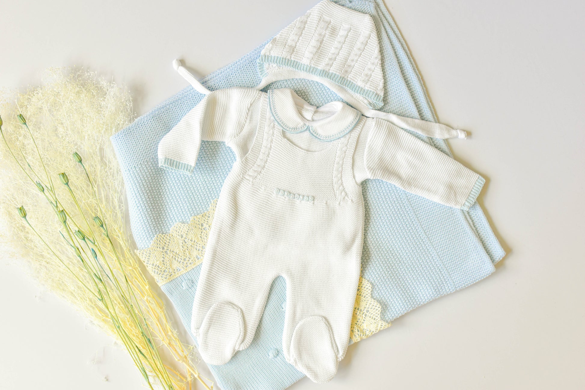 Romper Doble Cable in White - Blue