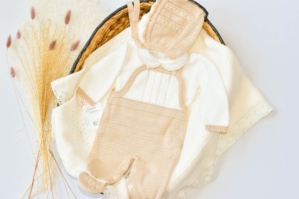 Romper Knit Bow Set in Beige