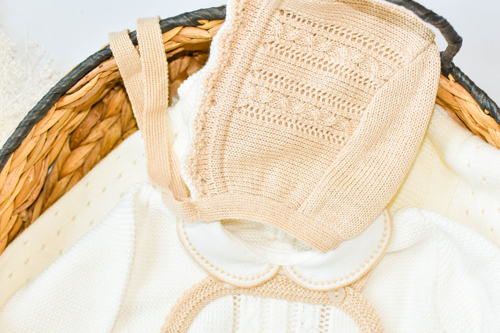 Romper Knit Bow Set in Beige