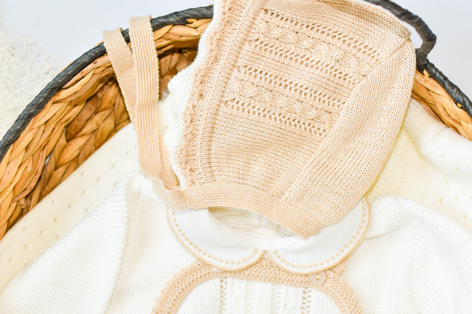 Romper Knit Bow Set in Beige