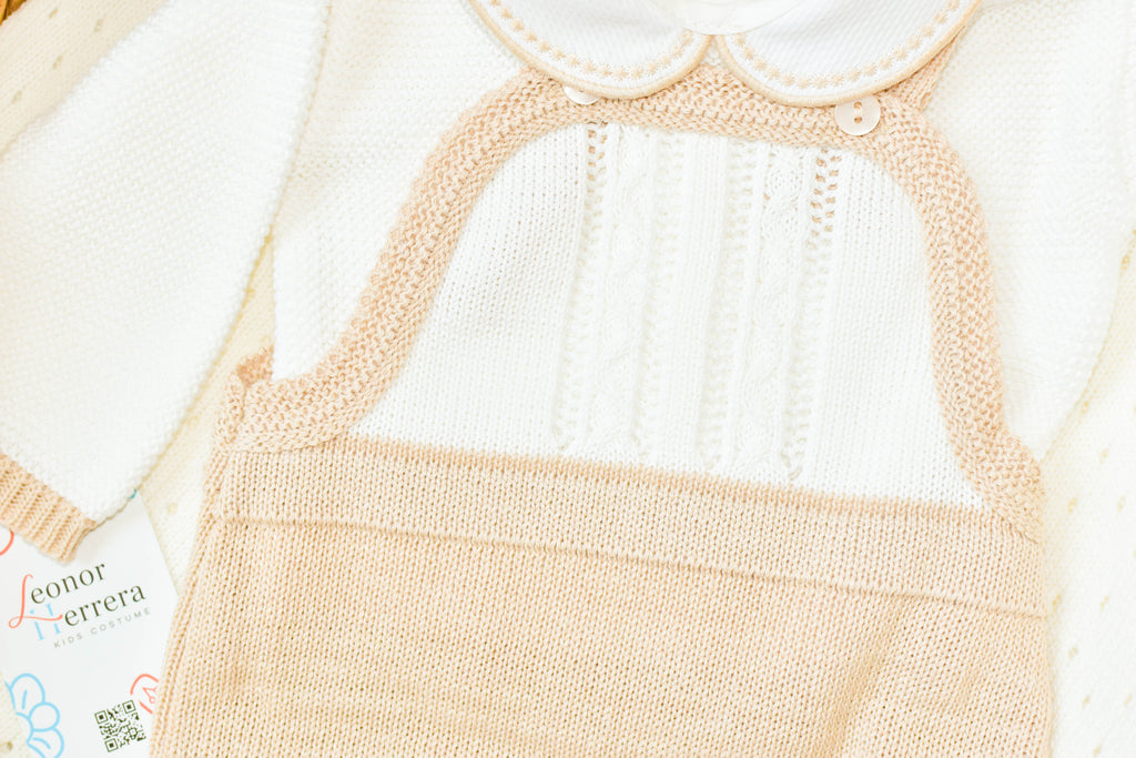 Romper Knit Bow Set in Beige