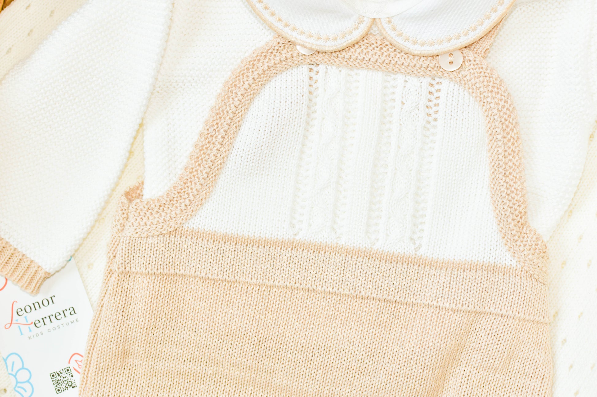 Romper Knit Bow Set in Beige