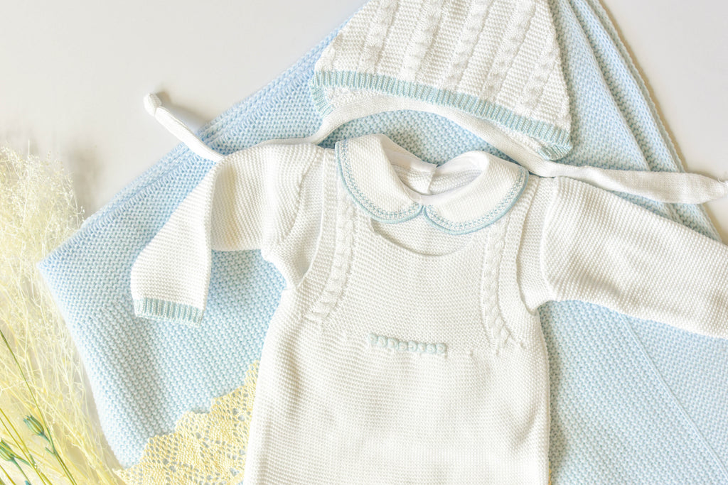 Romper Doble Cable in White - Blue