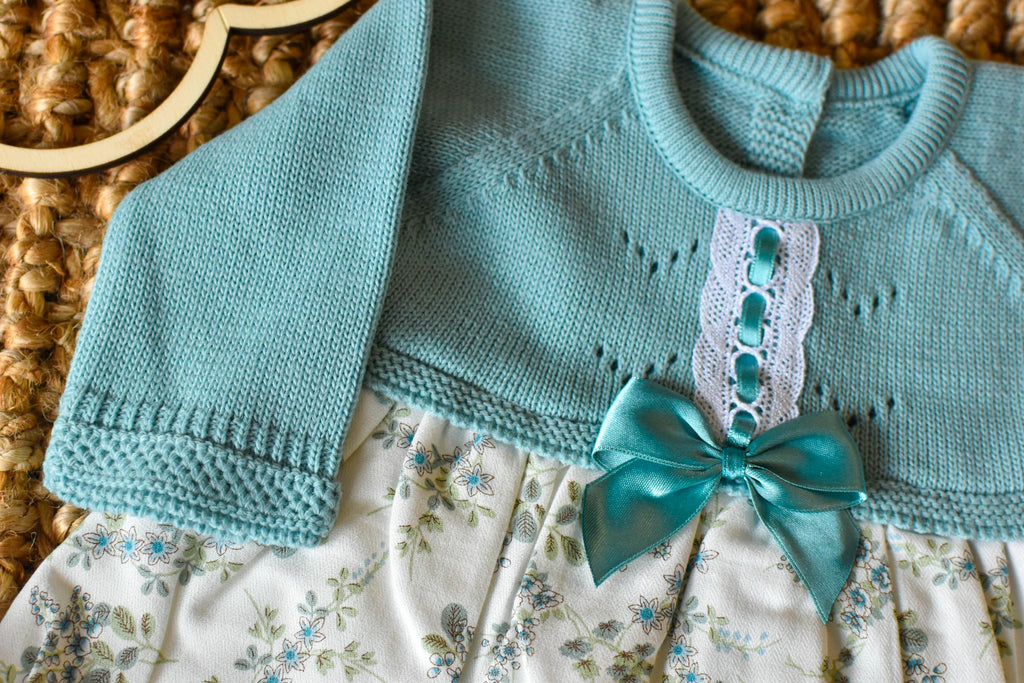 Knit Dress Flowers in Green