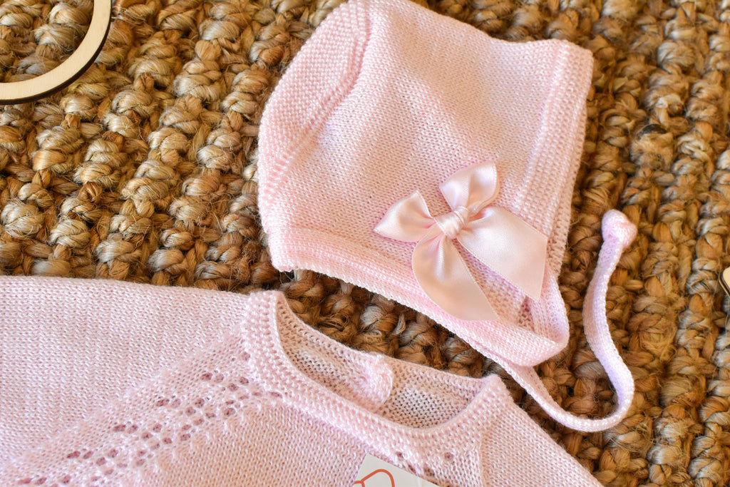 Knitted Set girl with Bow in Pink