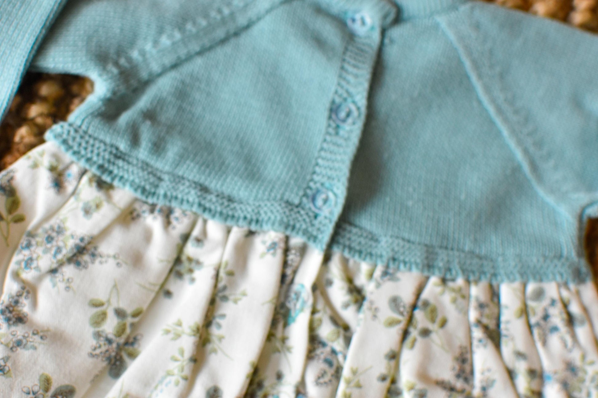 Knit Dress Flowers in Green