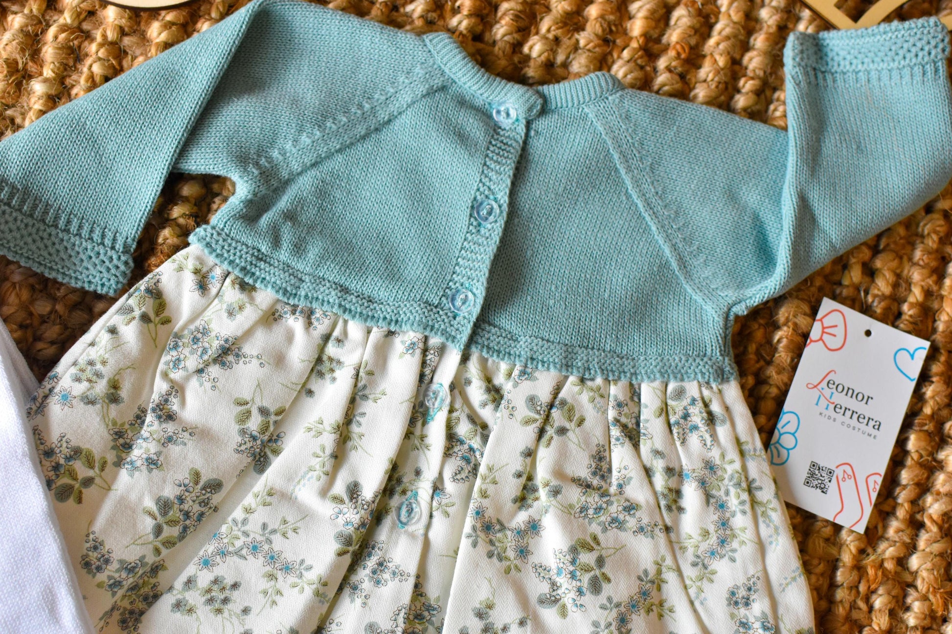 Knit Dress Flowers in Green