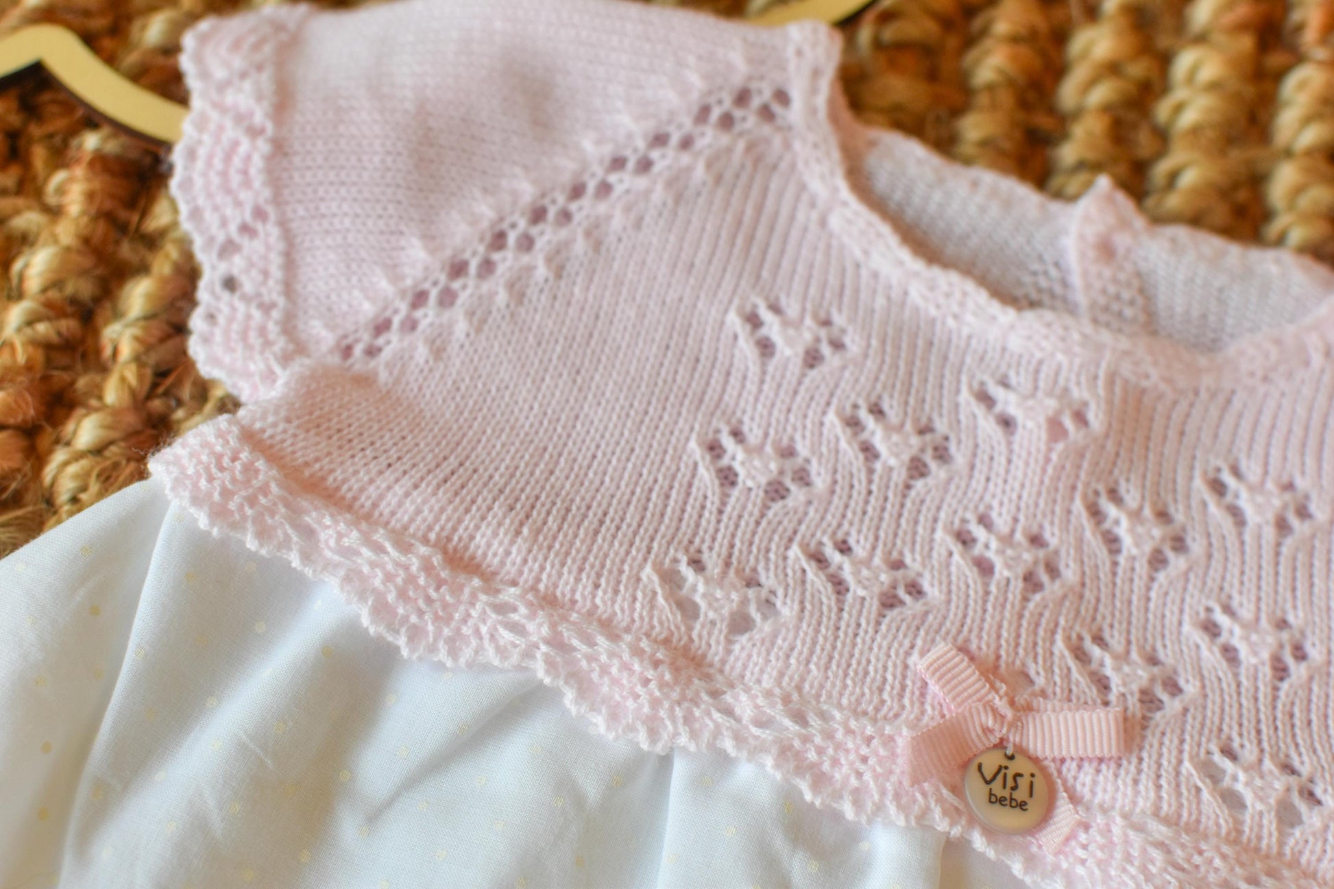 Knit Long Top set in Pink - White