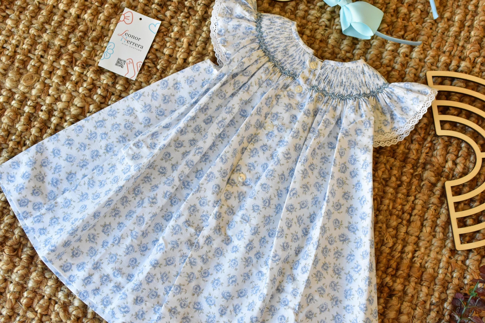 Smocked Dress flowers in Blue