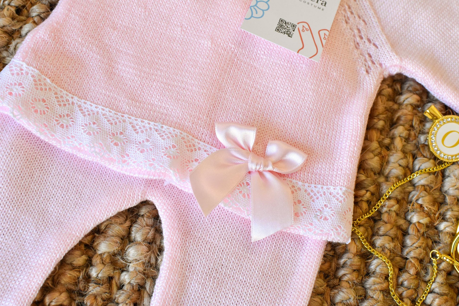 Knitted Set girl with Bow in Pink