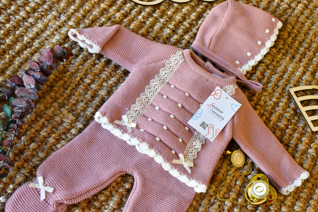 Knitted Small Lace and Points in Old Pink