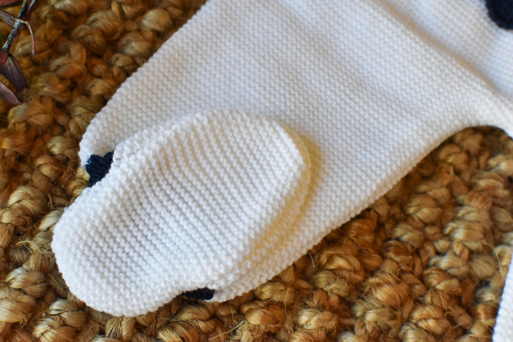 Knit Cable with Pom Pom in White - Old Blue