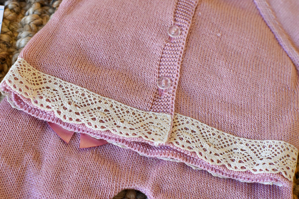 Knitted Set girl with Bow in Old Rose