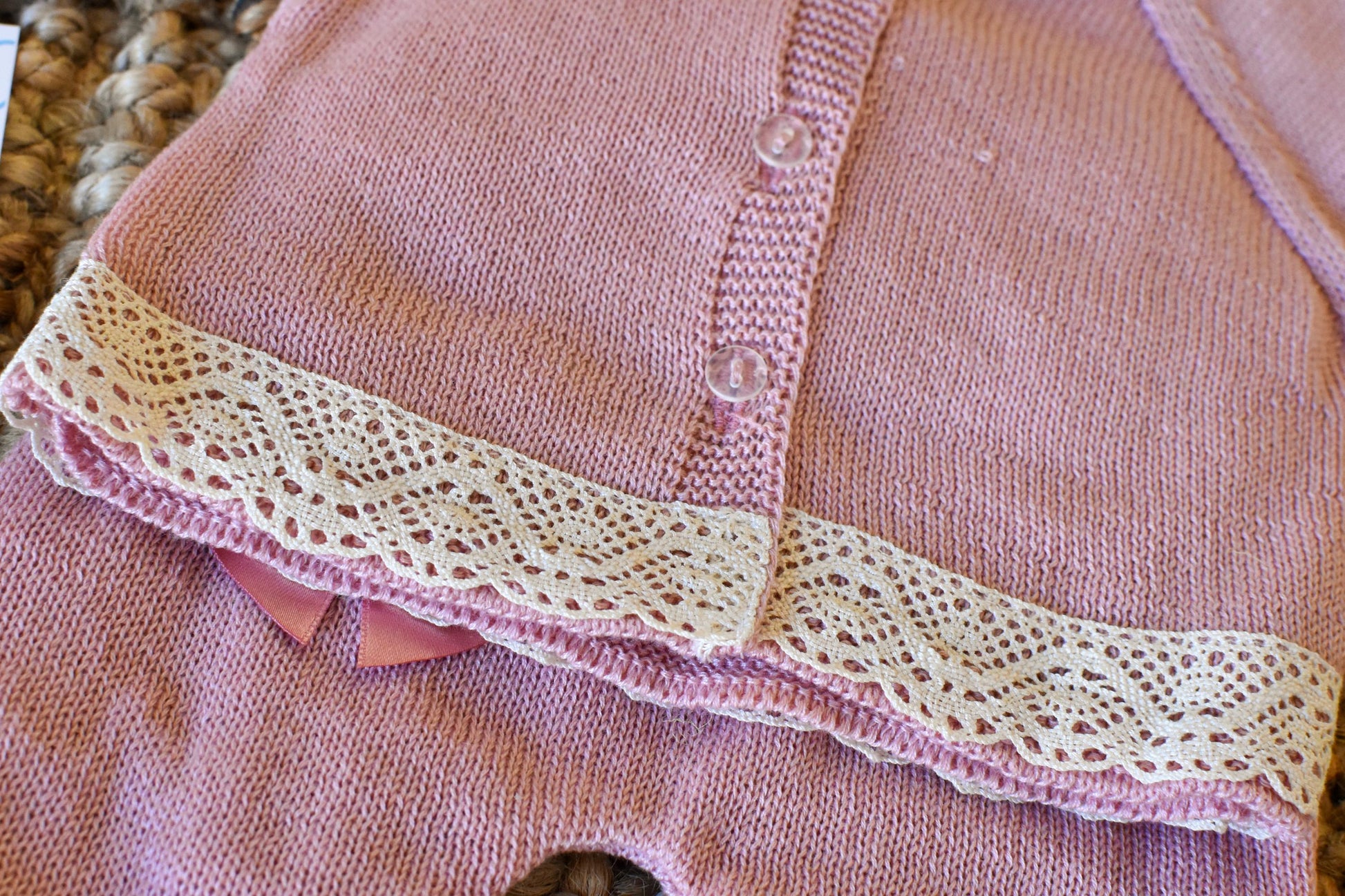 Knitted Set girl with Bow in Old Rose