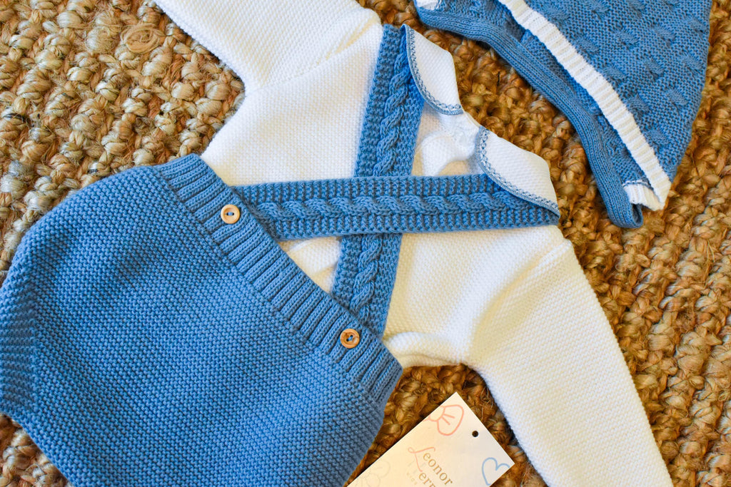 Knitted long Top Short Romper in Blue