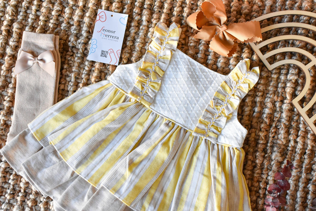 Girl Dress with lines and fabric Swiss