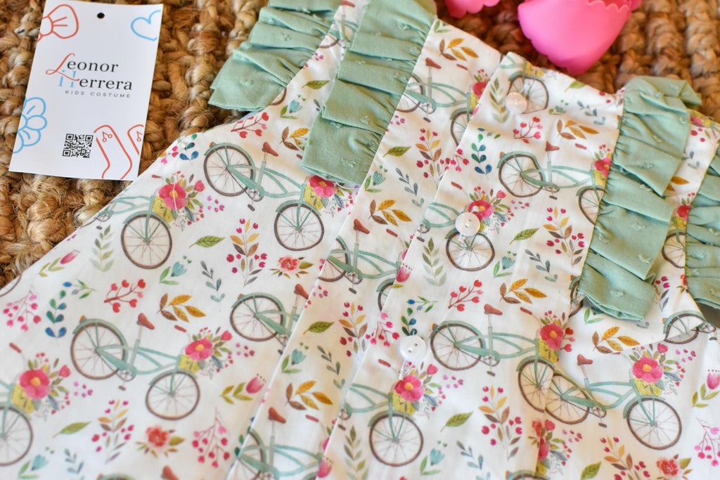 Dress girl Bicycle in Green Pink