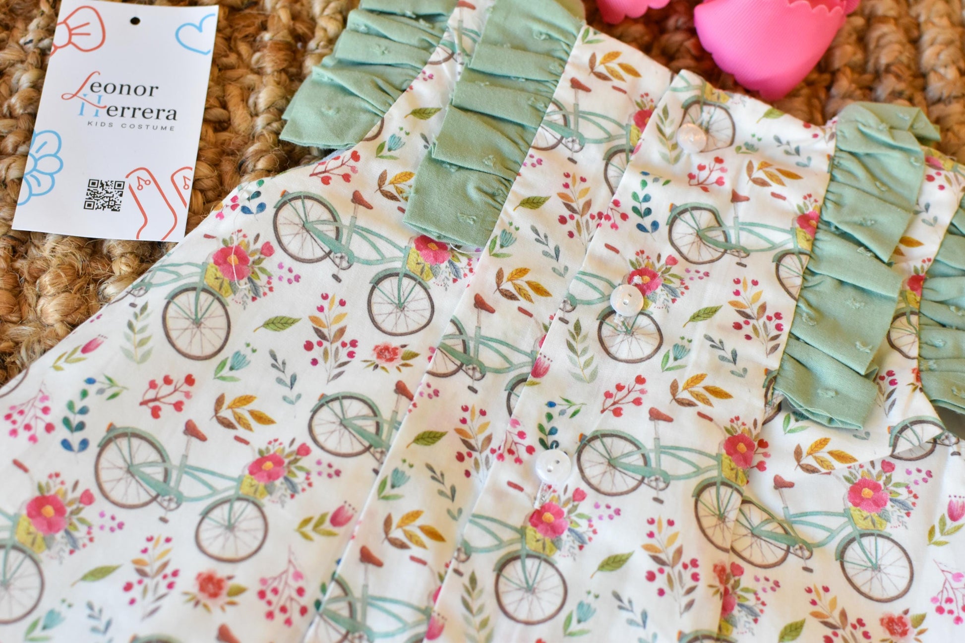 Dress girl Bicycle in Green Pink