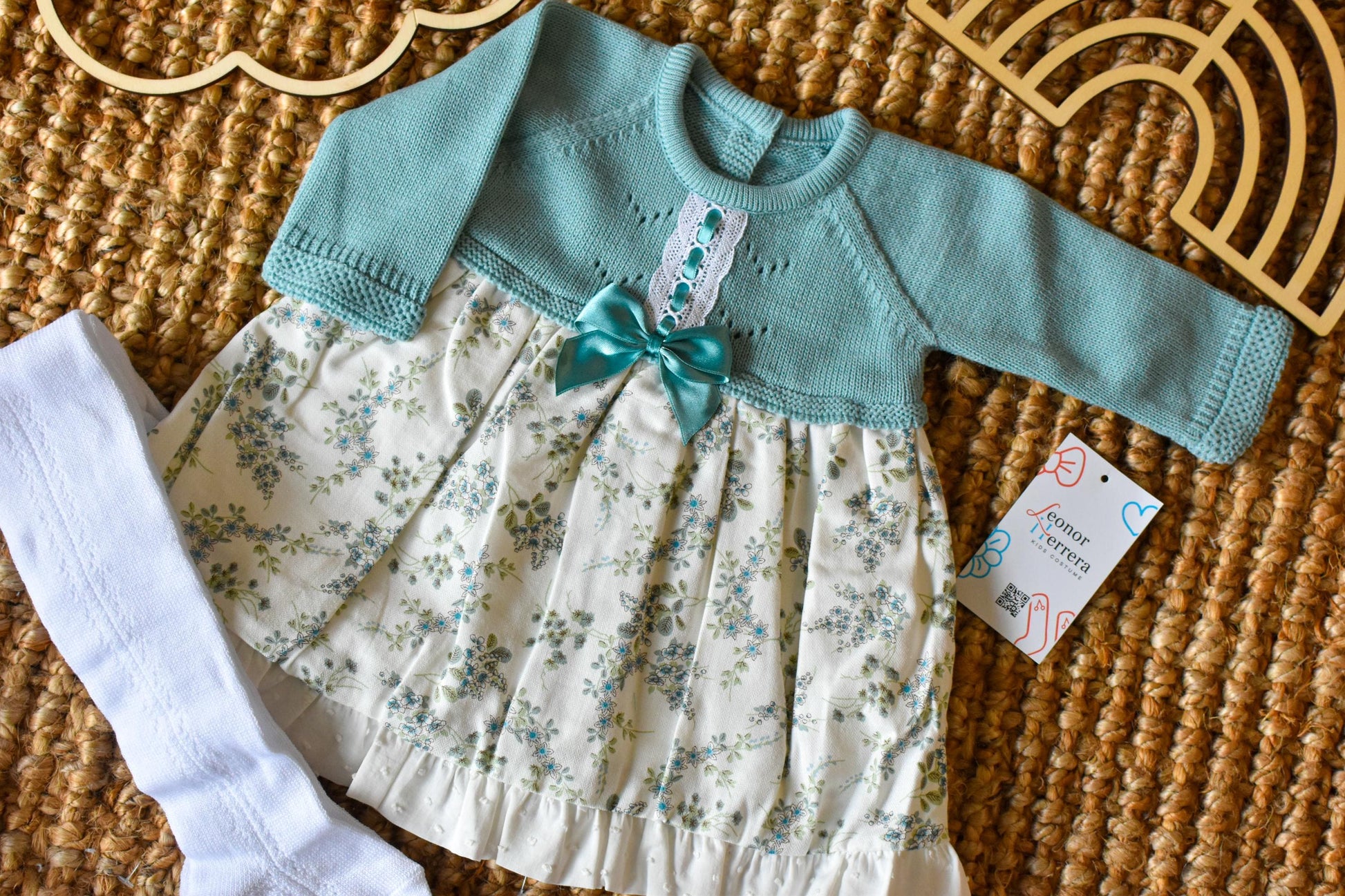 Knit Dress Flowers in Green