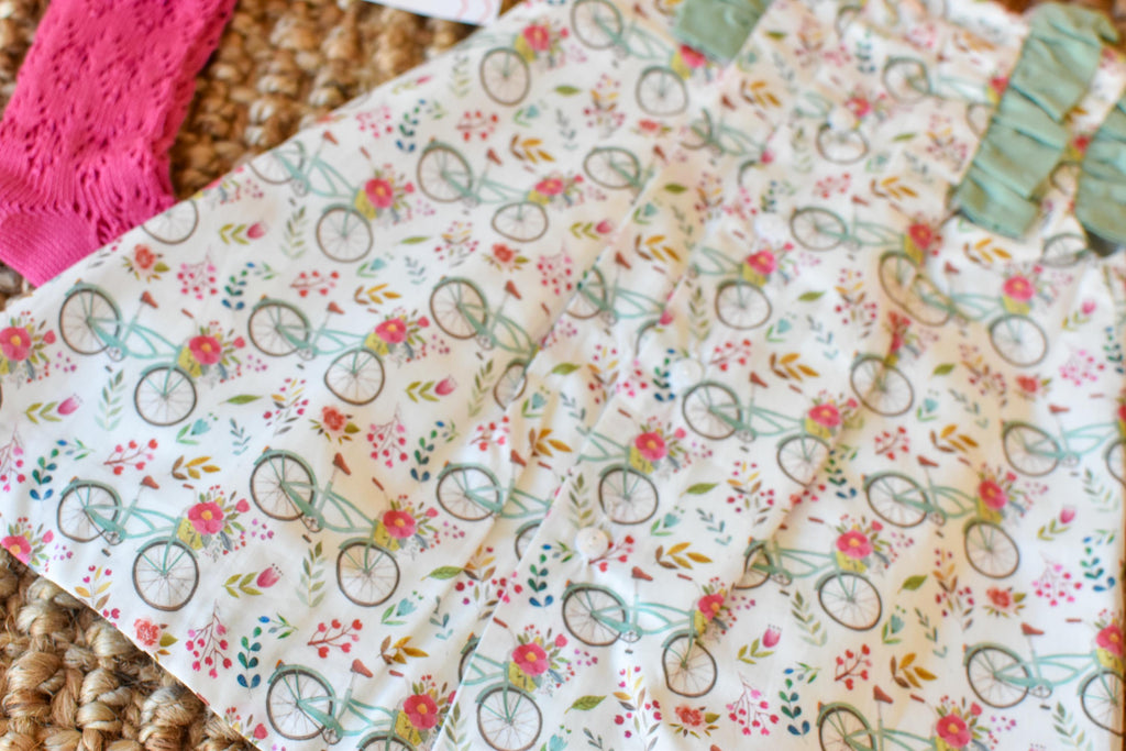 Dress girl Bicycle in Green Pink