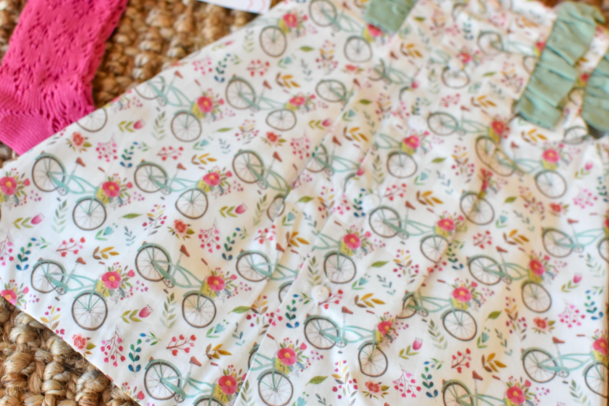 Dress girl Bicycle in Green Pink