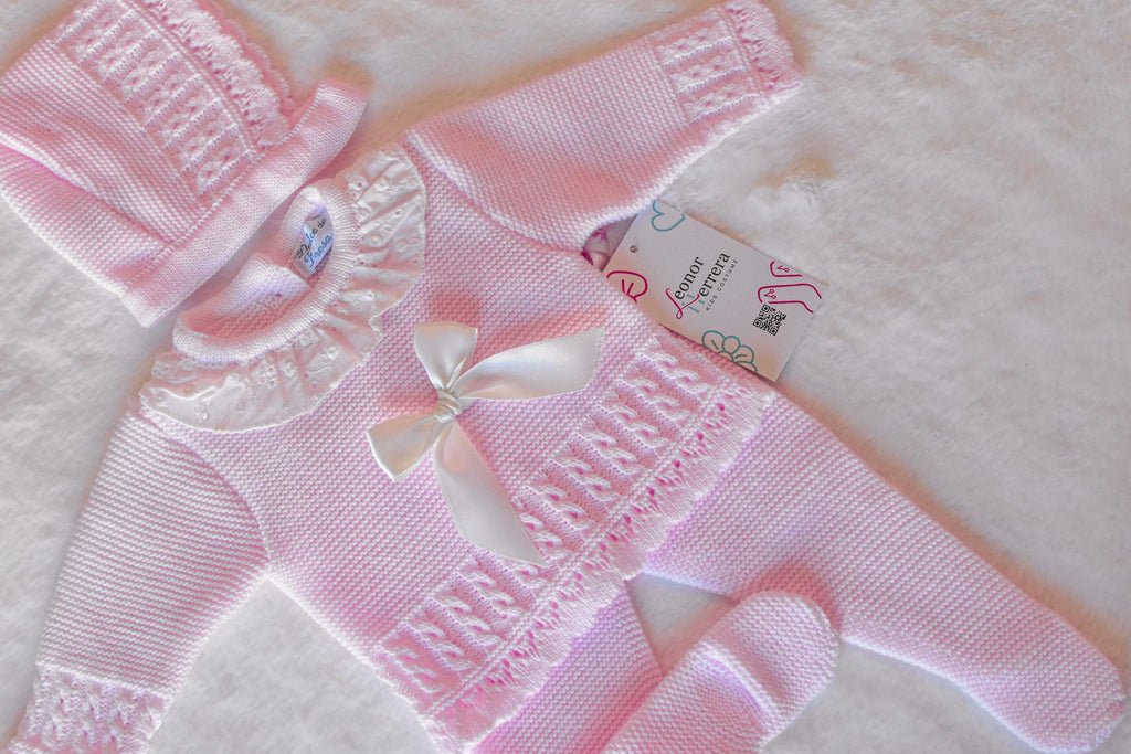 Knit Center Bow Embroidery Cable in Pink