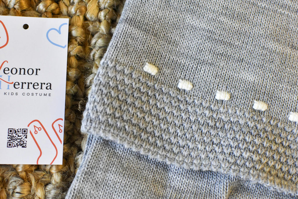 Knit Lines with Embroidered Neck in Grey