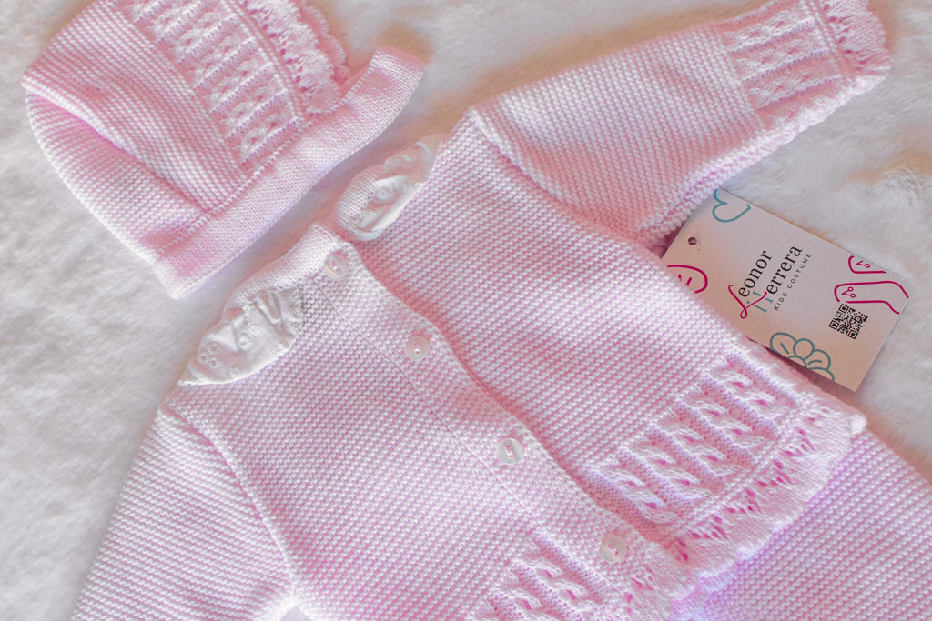 Knit Center Bow Embroidery Cable in Pink