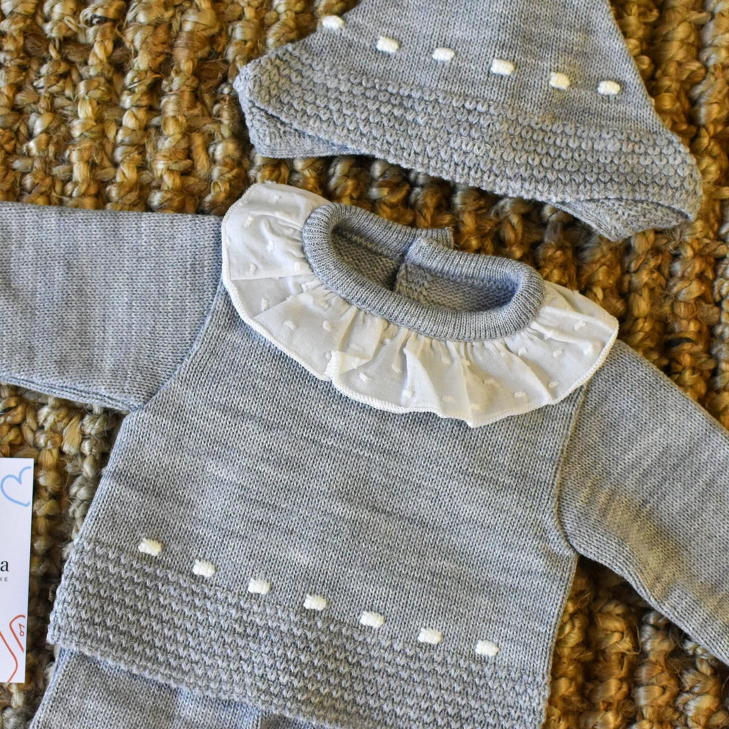 Knit Lines with Embroidered Neck in Grey
