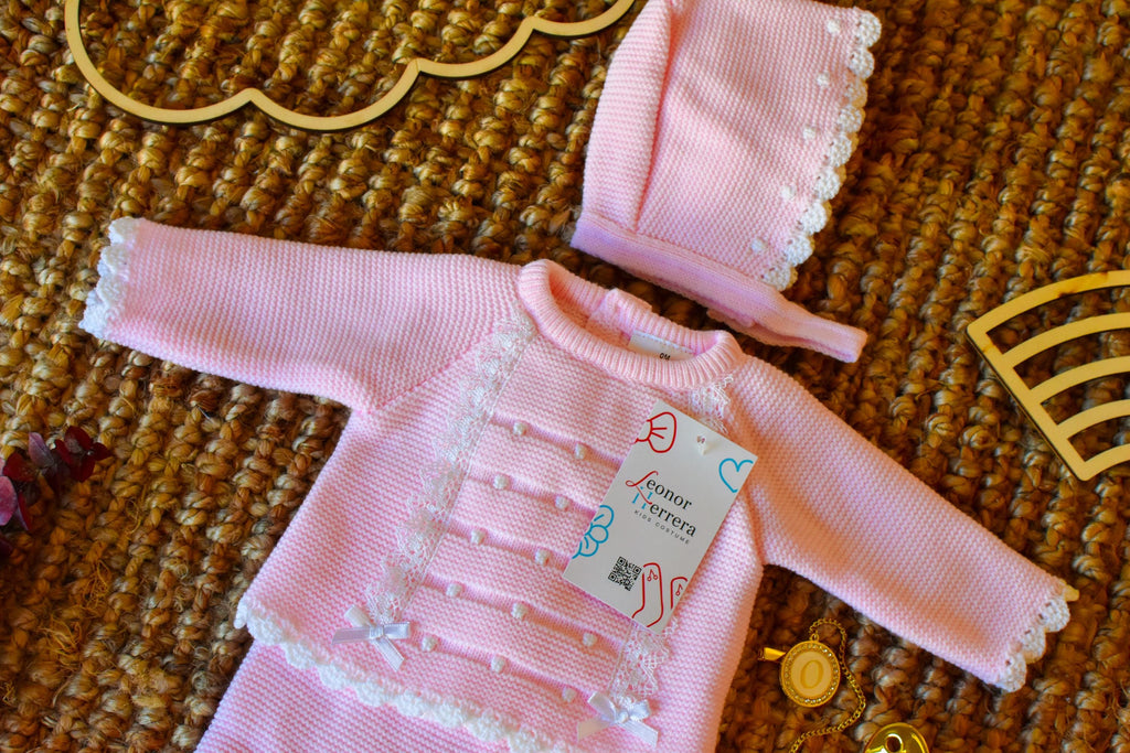 Knitted Small Lace and Points in Pink - White